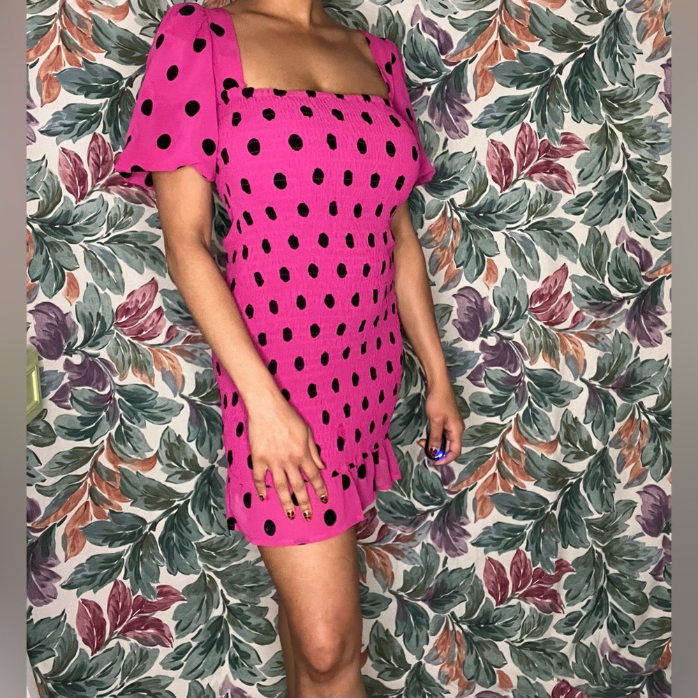 Pink Polka Dot Forever 21 Ruched Mini Dress